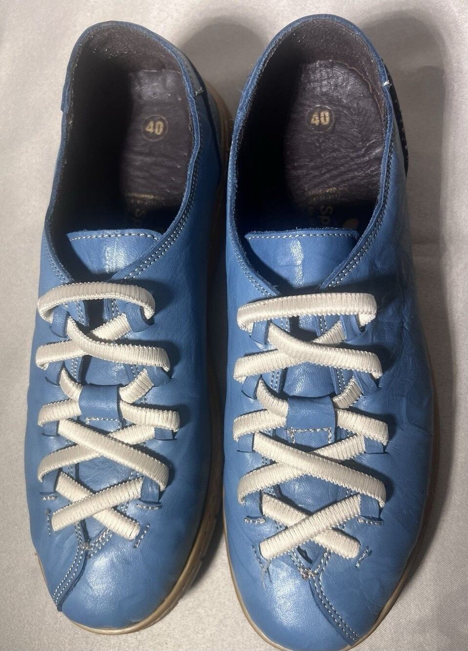 Spring Step Womenโs EU 40 Blue Leather Lace Up Comfort Casual Shoes